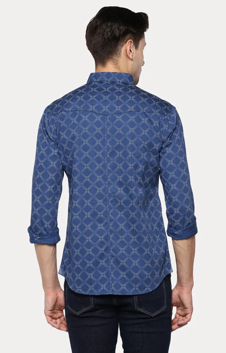 Spykar Men Blue Cotton Slim Fit Printed Shirts