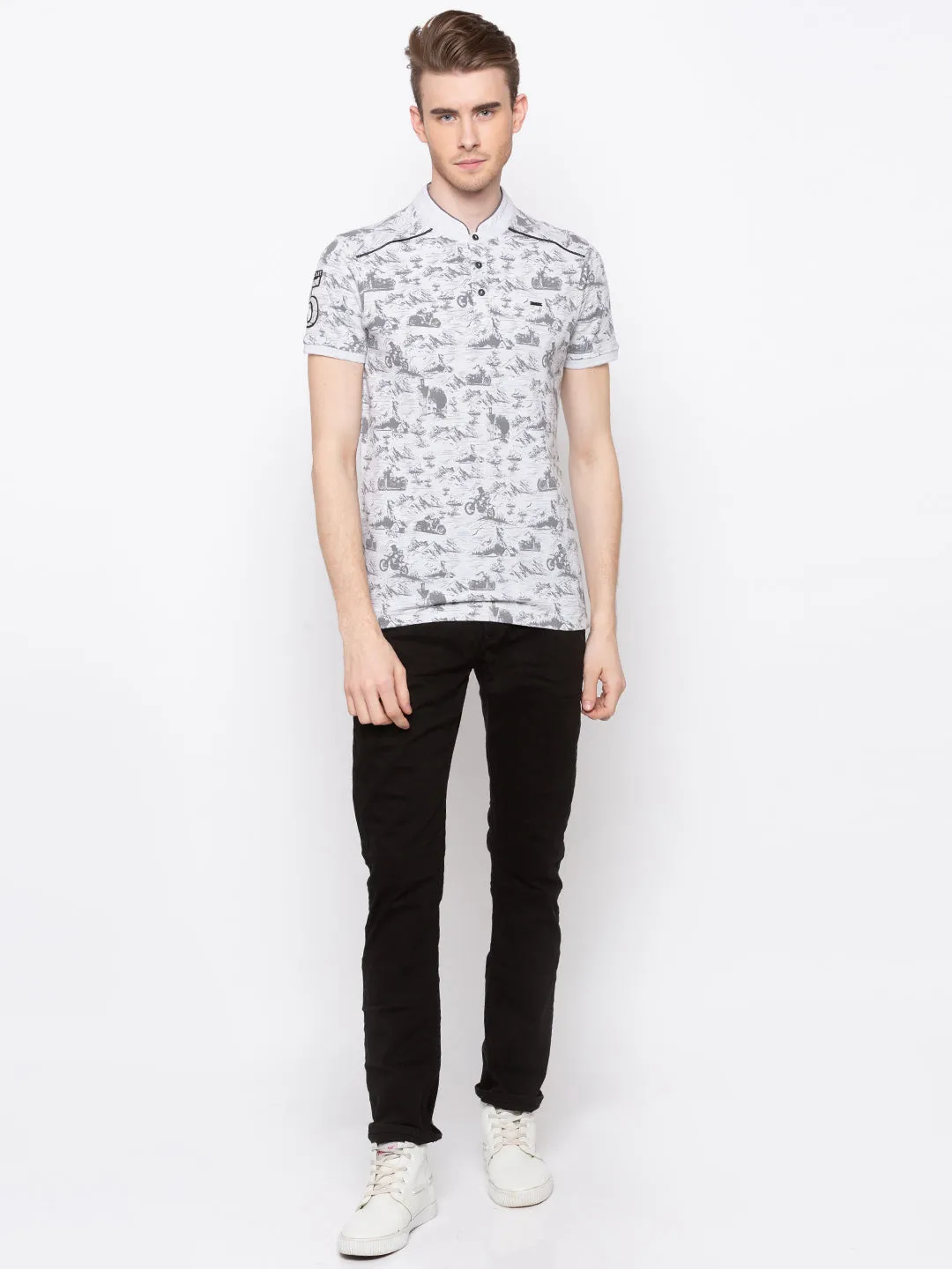 Spykar Men Grey Cotton Printed Half Sleeve M and arin T-Shirt