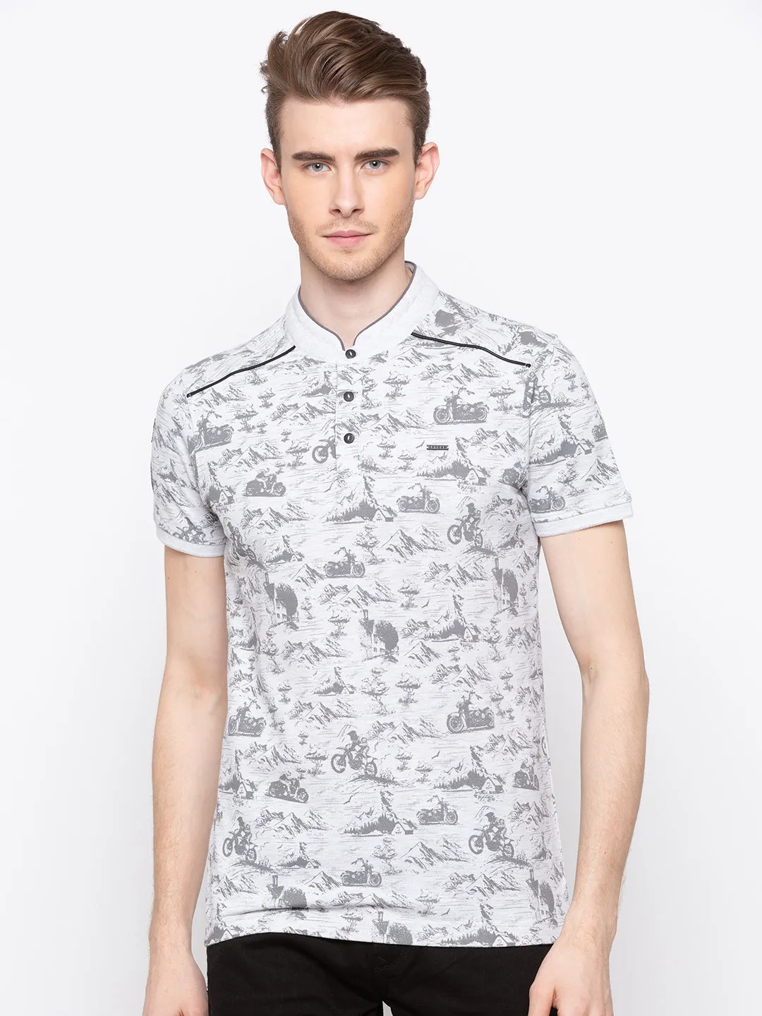 Spykar Men Grey Cotton Printed Half Sleeve M and arin T-Shirt