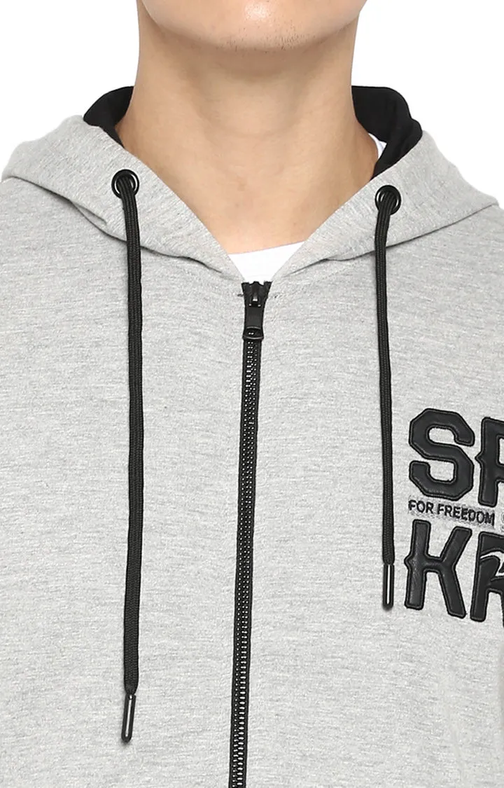 Spykar Men Grey Melange Regular Fit Hooded Sweatshirt