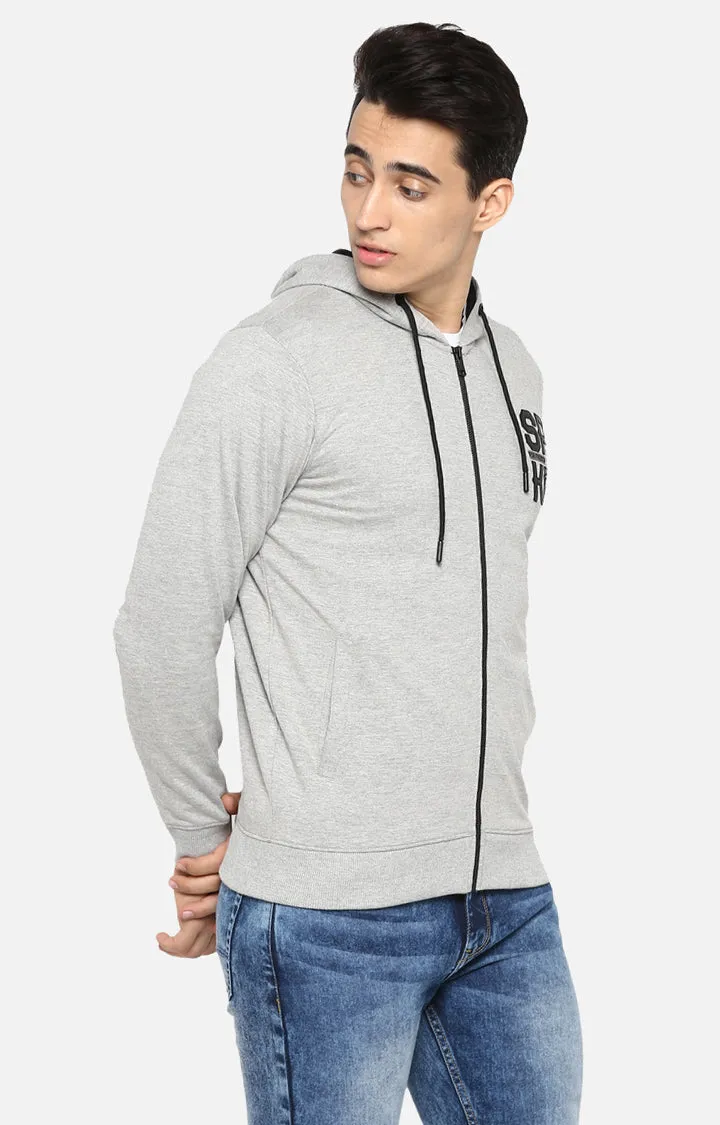 Spykar Men Grey Melange Regular Fit Hooded Sweatshirt