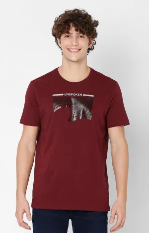 Spykar Men Maroon Cotton Slim Fit Round Neck T-Shirt