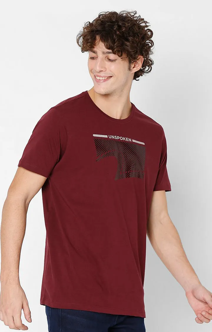 Spykar Men Maroon Cotton Slim Fit Round Neck T-Shirt