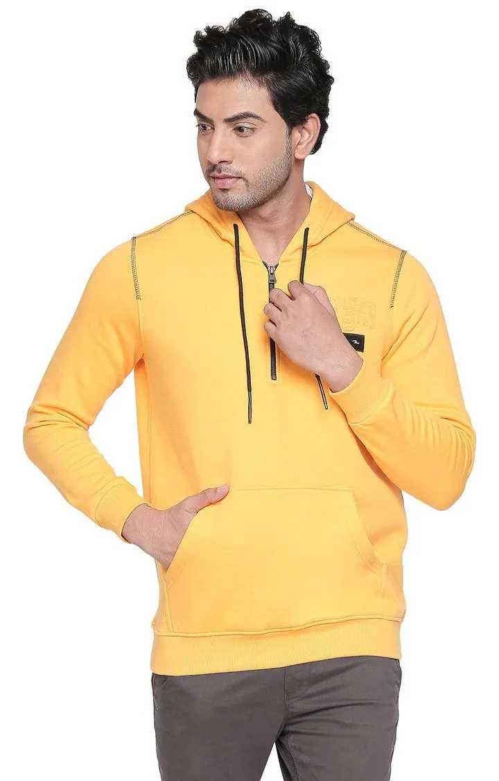 Spykar Men Yellow Cotton Regular Fit Full Sleeve Hooded Sweatshirt