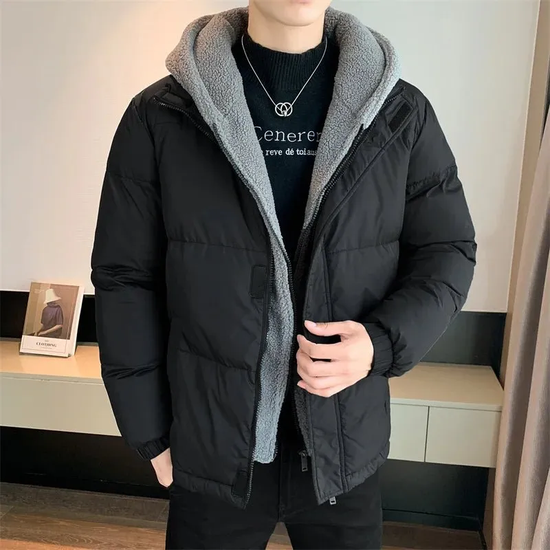 Thicken Warm Cotton Hooded Parka for Men High Quality Winter Outdoor Windproof Jacket in Black Fashion Style