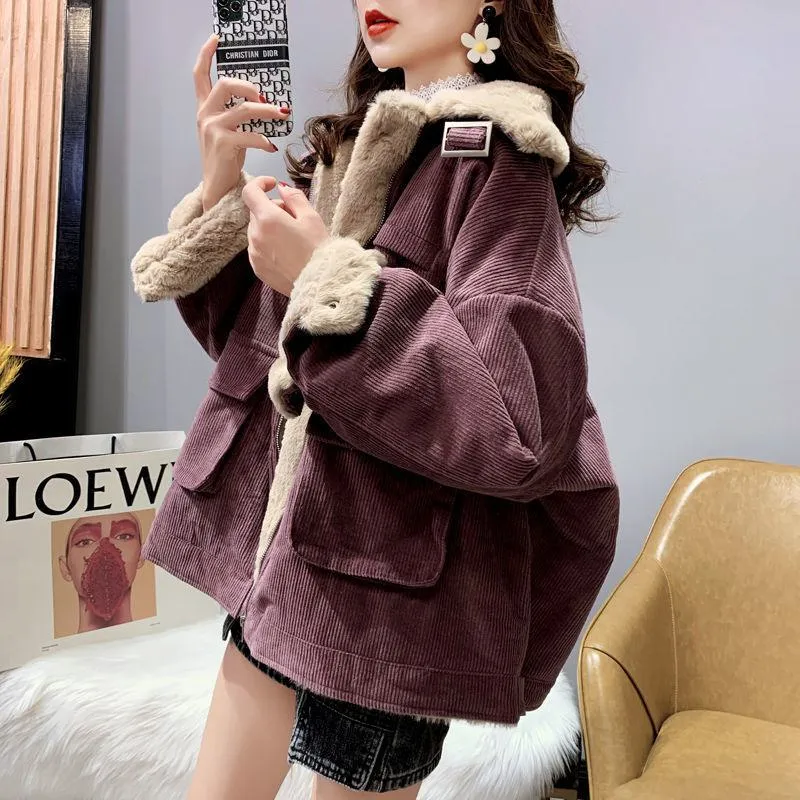 Thickened Plus Velvet Retro Loose Fit Sherpa Jacket