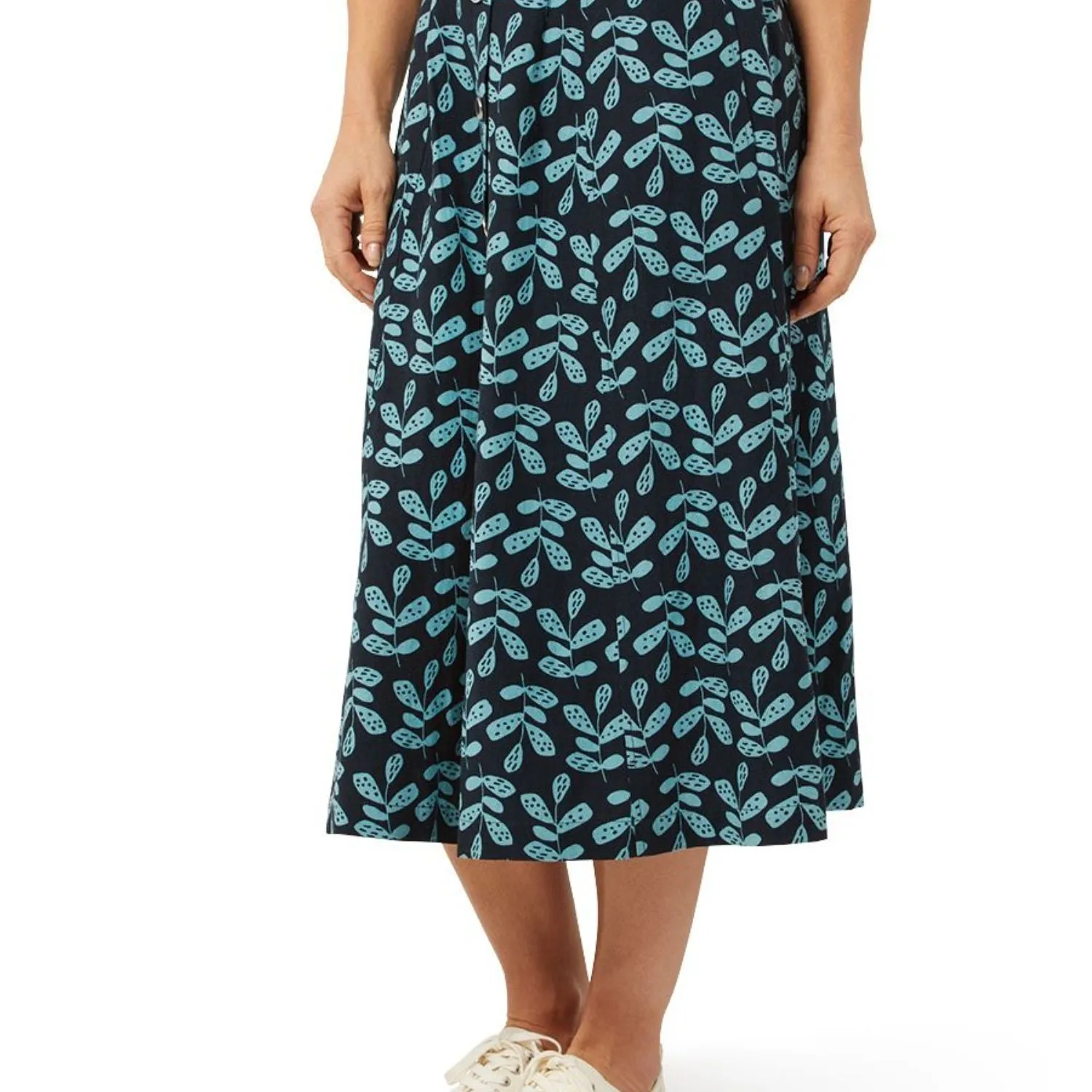 TIGI 14/16 Indigo Eco Leaf Print Button Skirt