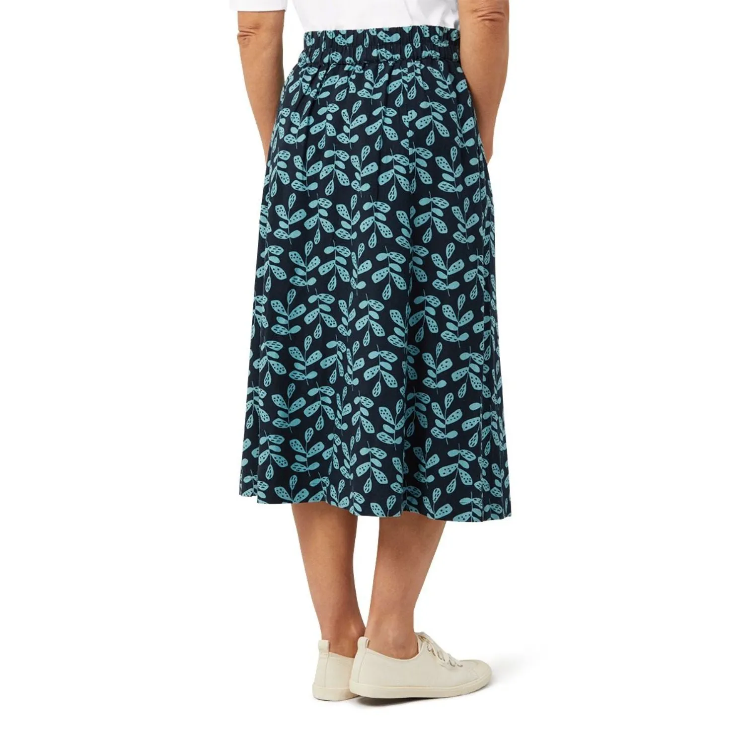 TIGI 14/16 Indigo Eco Leaf Print Button Skirt