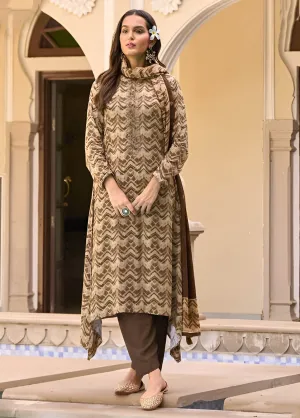 Unstitched Brown Pashmina Winter Suit Material for Women