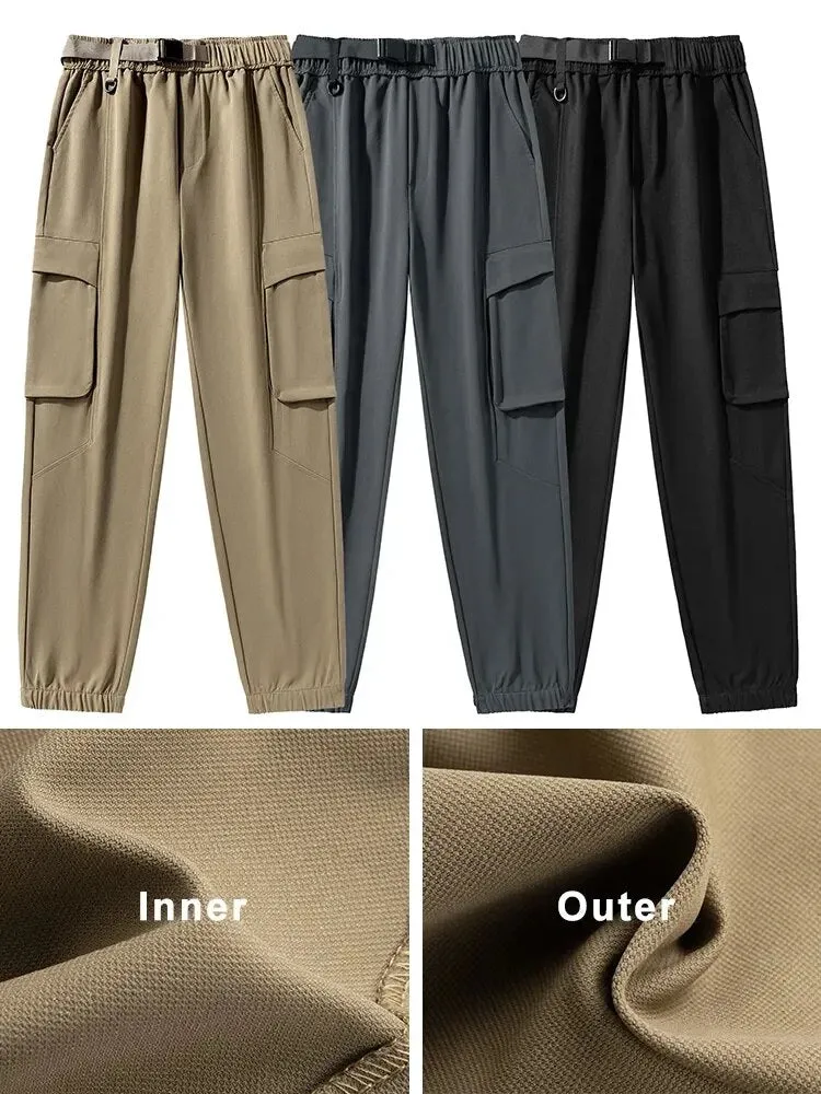 Wiaofellas Autumn New Cargo Pants Men Multi-Pockets 300G Heavy Polyester Workwear Slim Trousers for Men Casual Jogger Pants With Belts