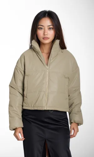 Women Cropped Puffer Jacket (khaki)