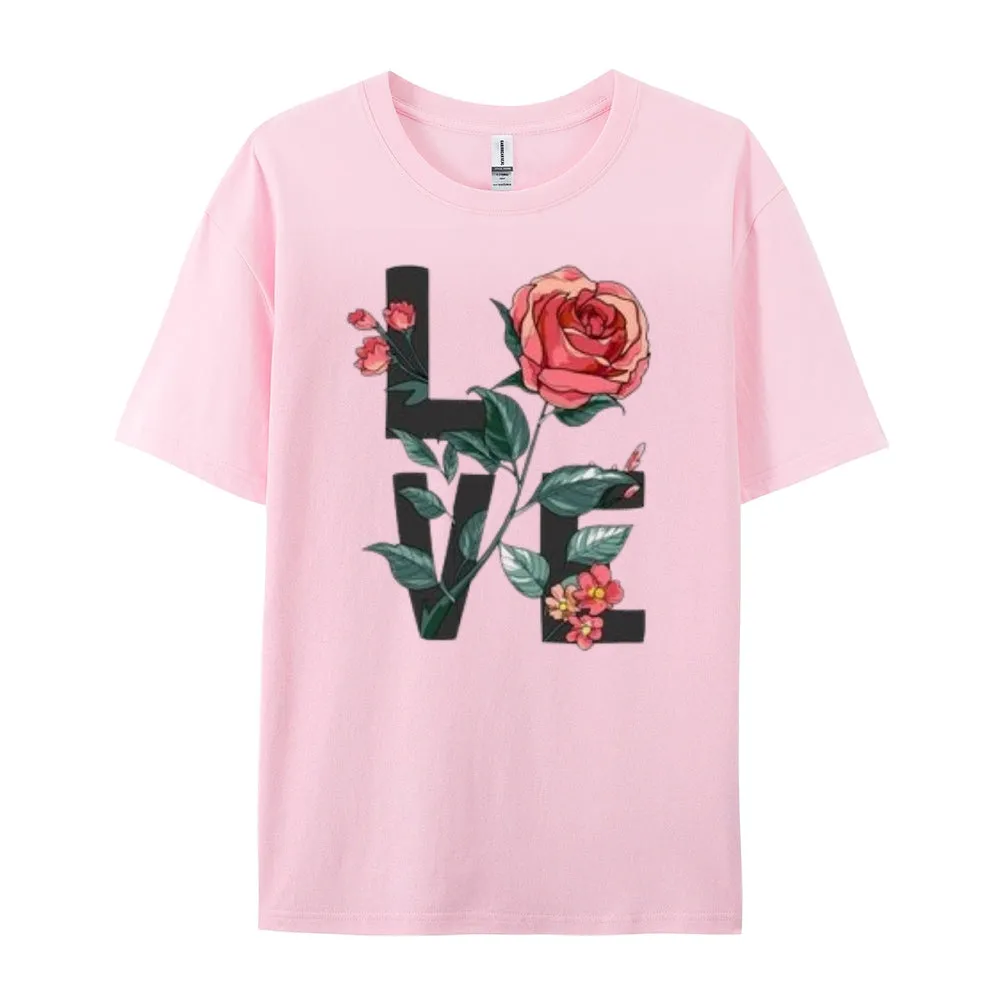 Women Love Flower Print Graphic T-shirt