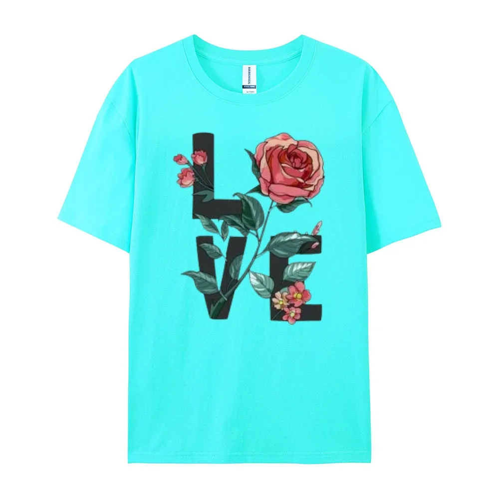 Women Love Flower Print Graphic T-shirt