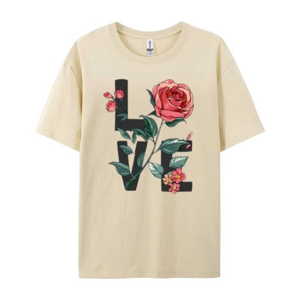 Women Love Flower Print Graphic T-shirt