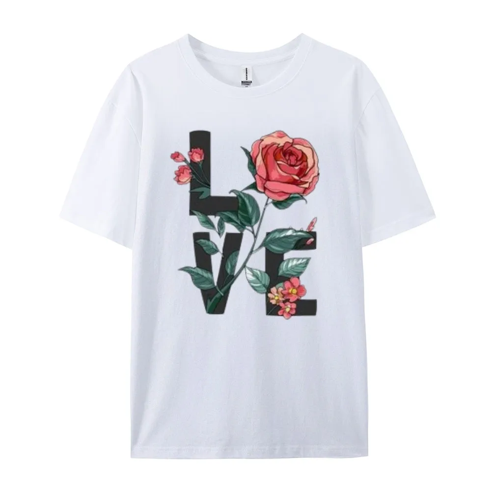 Women Love Flower Print Graphic T-shirt