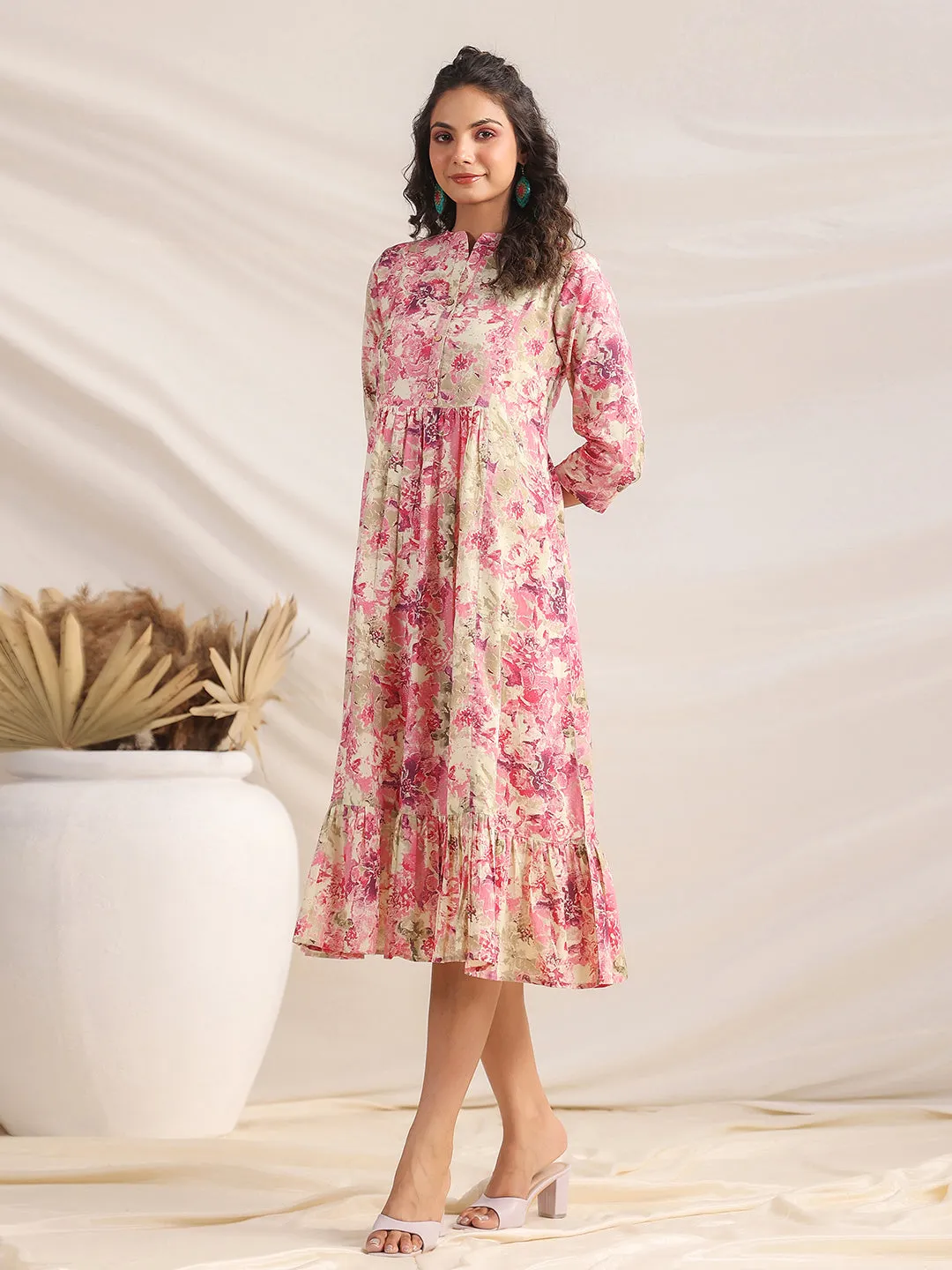 Women Pink Cambric Dress