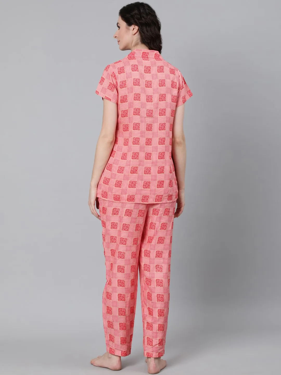 Women Pink Printed Night Suit