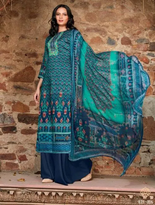 Women's Blue Cotton Pakistani unstitched suits Dress Material With Dupatta