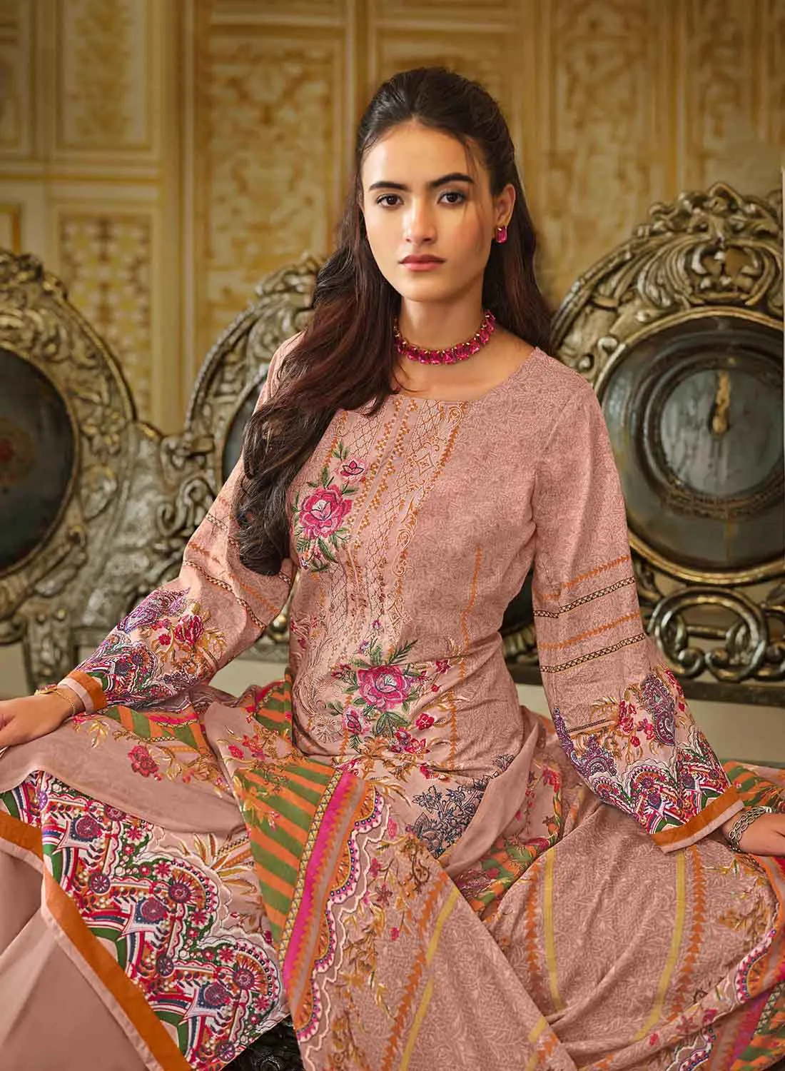 Women's Pakistani Print Unstitched Cotton Salwar Suit Material