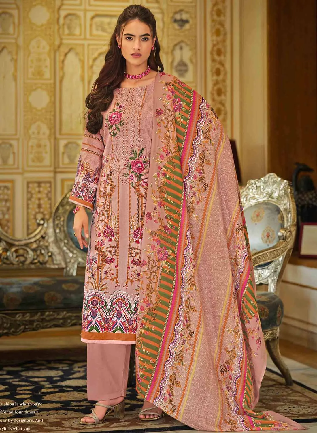 Women's Pakistani Print Unstitched Cotton Salwar Suit Material